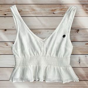 HOLLISTER Women’s V-Neck Cropped Ruffle Baby-Doll Top in White